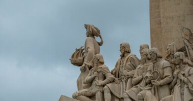 Historic Padrão dos Descobrimentos monument featuring explorers in Lisbon, Portugal.