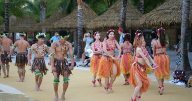 Vibrant traditional dance performance with colorful costumes in Phu Quoc, Vietnam.